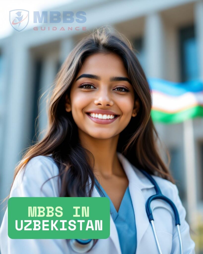 Female medical student studying MBBS abroad, surrounded by essential textbooks and notes.